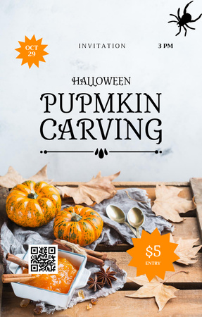 Halloween's Pumpkin Carving Announcement Invitation 4.6x7.2in Design Template