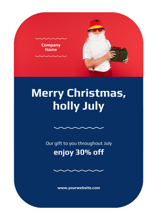 Discount on All Gifts for Christmas in July on Blue Postcard 5x7in Vertical Design Template