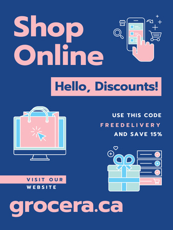 Online Shop Offer on Blue Poster US Design Template