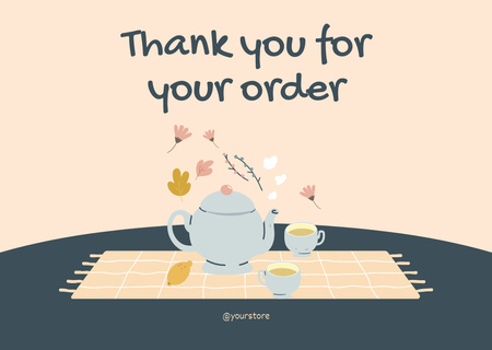 Thank You Message with Teapot and Cups of Tea Card Design Template