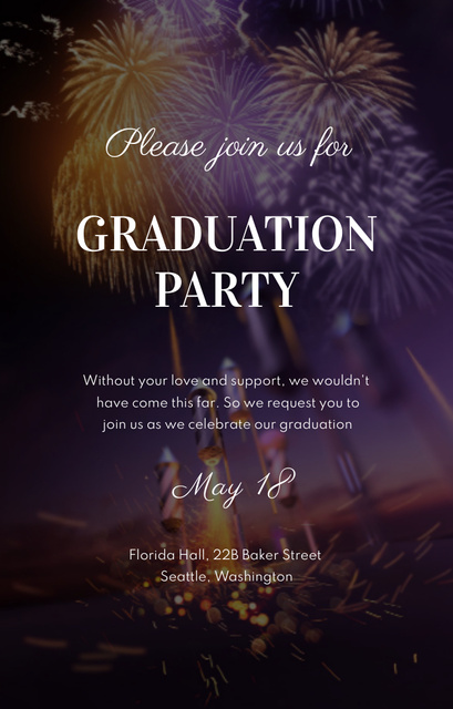 Graduation Party With Fireworks Invitation 4.6x7.2in tervezősablon
