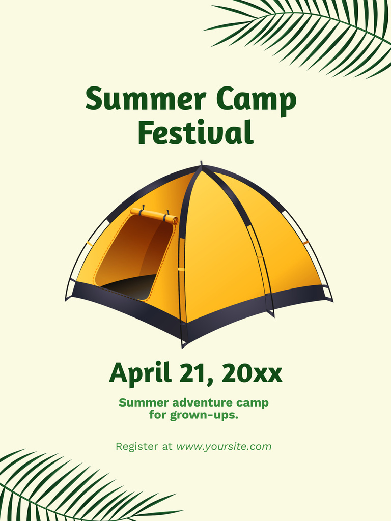 Summer Camp Festival with Yellow Tent Poster US Modelo de Design