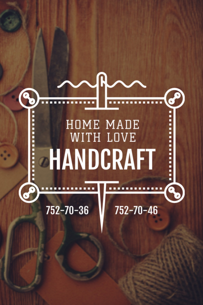 Platilla de diseño Lovely Handmade Goods Store With Scissors Promotion Postcard 4x6in Vertical
