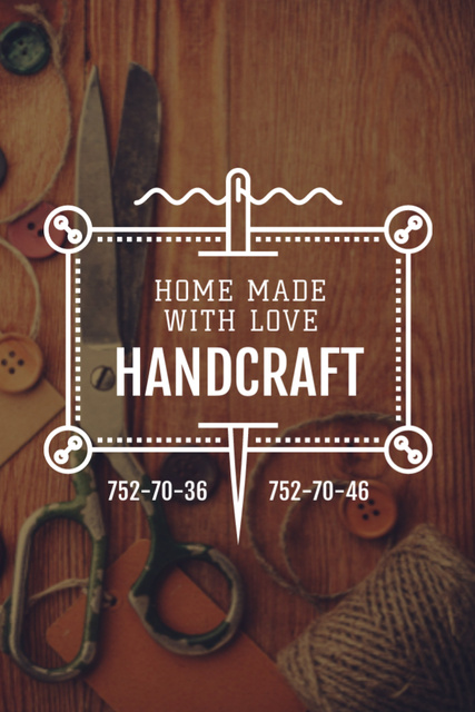 Lovely Handmade Goods Store With Scissors Promotion Postcard 4x6in Vertical Tasarım Şablonu