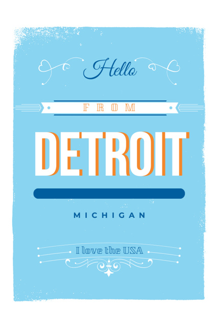Warm Detroit Greetings with Blue Ornament Postcard 4x6in Vertical Design Template