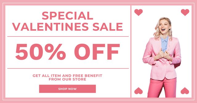 Ontwerpsjabloon van Facebook AD van Valentine's Day Special Sale Announcement with Beautiful Blonde