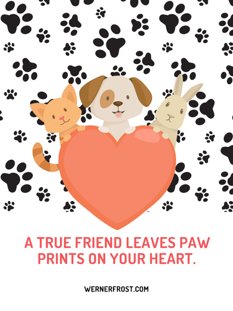 Citation about a True Friend with Cute Animals Poster US Design Template