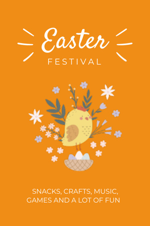Ontwerpsjabloon van Flyer 4x6in van Easter Fest Announcement with Chick and Eggs