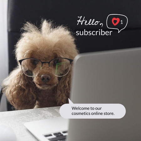 Ontwerpsjabloon van Instagram van Cosmetics Store Ad with Funny Puppy in Glasses
