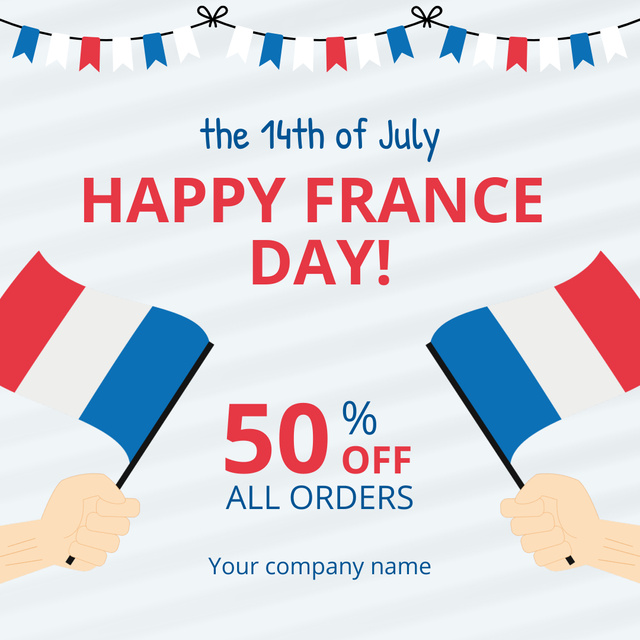 Plantilla de diseño de Happy France Day Greeting with Flags Instagram 