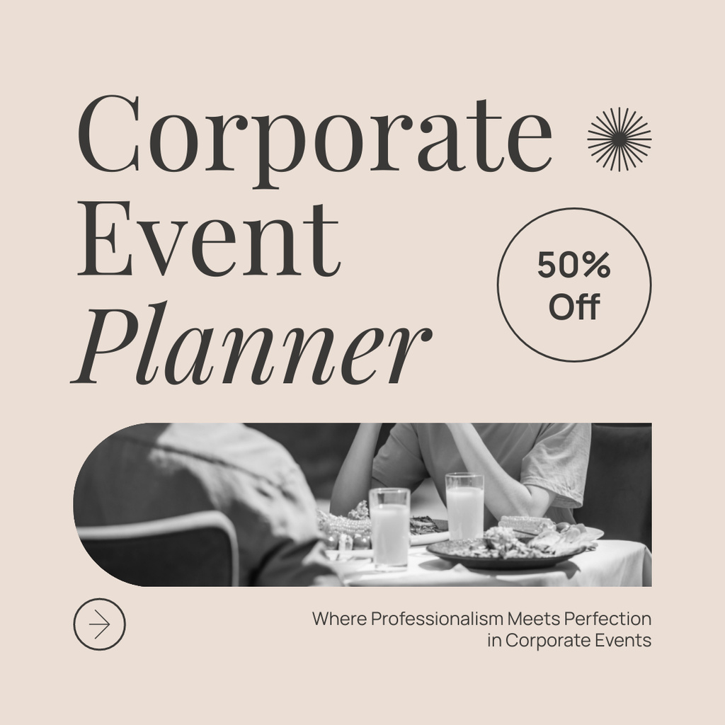 Plantilla de diseño de Concise Event Planning Discount Announcement Instagram AD 