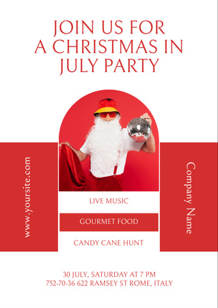 Christmas Party in July with Merry Santa Claus Flyer A6 Design Template