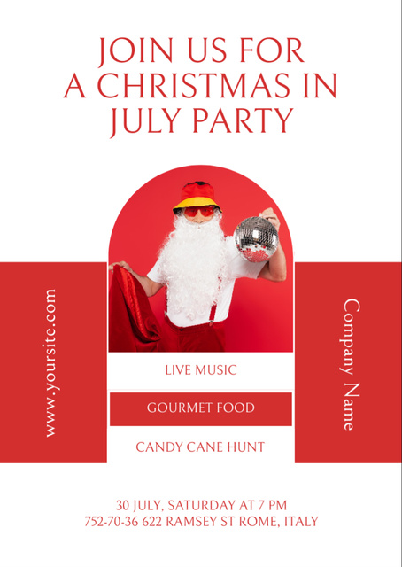 Christmas Party in July with Merry Santa Claus Flyer A6 Modelo de Design