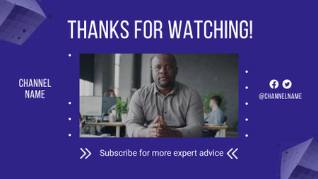 Expert Tips in Vlog with African American Man YouTube outro Design Template