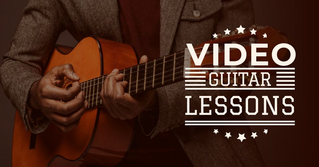 Video Guitar Lessons Man Playing Music Facebook AD Design Template