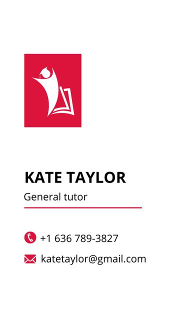 Education Coach Service Offering with Icon in Red Business Card US Vertical Tasarım Şablonu
