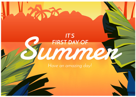 First day of Summer with Tropical Landscape Postcard 5x7in Design Template