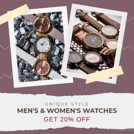 Offer Discounts on Women's and Men's Watches Instagram Design Template
