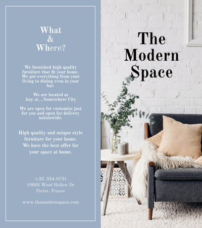 Moderneja ja tyylikkäitä huonekaluja alennettuun hintaan Brochure 9x8in Bi-fold Design Template