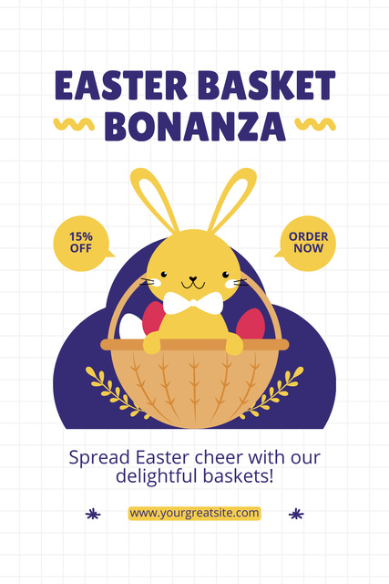 Designvorlage Offer of Easter Basket with Bunny with Eggs für Pinterest