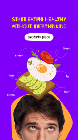 Designvorlage gesundes essen mit avocado-sandwich für Instagram Story