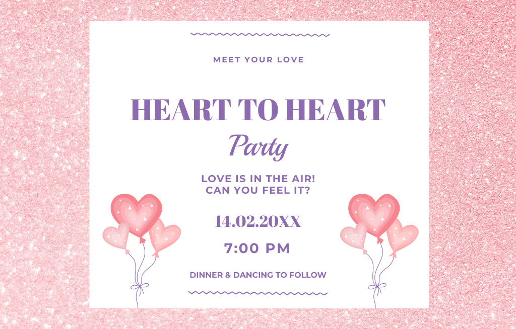 Lovely Party For Meeting Love And Acquaintances In Pink Invitation 4.6x7.2in Horizontal Šablona návrhu
