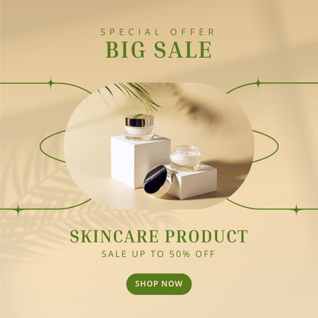 Ontwerpsjabloon van Instagram van Skincare Products Sale with Cosmetic Jars