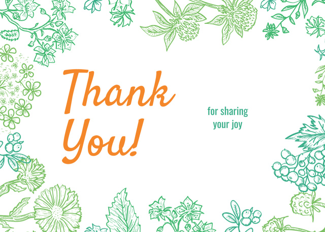 Thank You Phrase With Floral Frame Postcard 5x7in Design Template