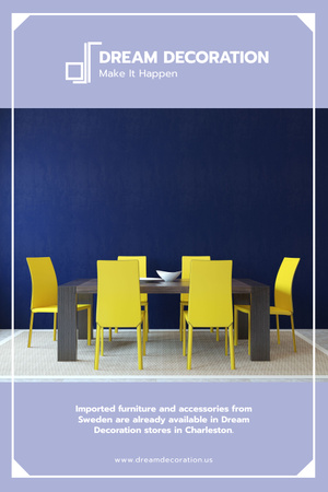 Designvorlage Design Studio Ad mit Küchentisch in Gelb und Blau für Pinterest
