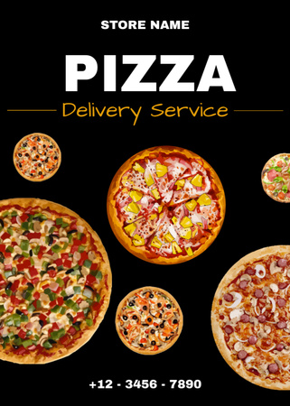 Designvorlage Pizza Delivery Service Offer on Black für Flayer
