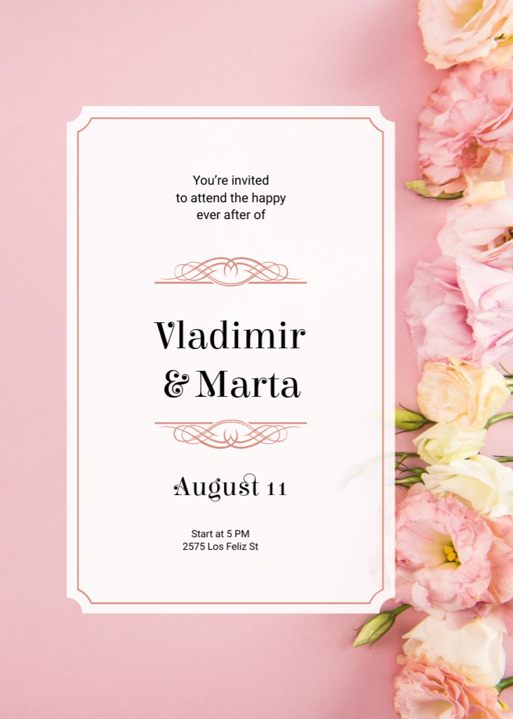 Wedding Announcement with Pink Flowers Invitation tervezősablon