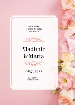 Wedding Announcement with Pink Flowers Invitation Design Template