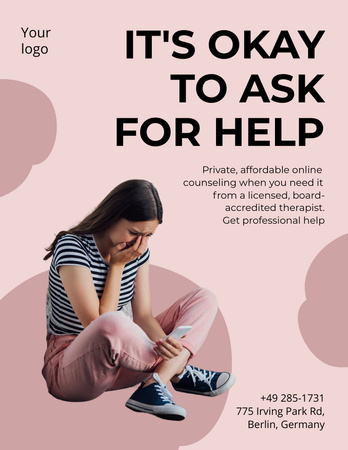 Template di design Servizi di aiuto psicologico con la donna che piange Poster 8.5x11in