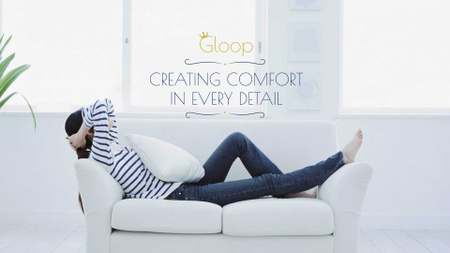 Woman resting on Cozy Sofa FB event cover – шаблон для дизайну