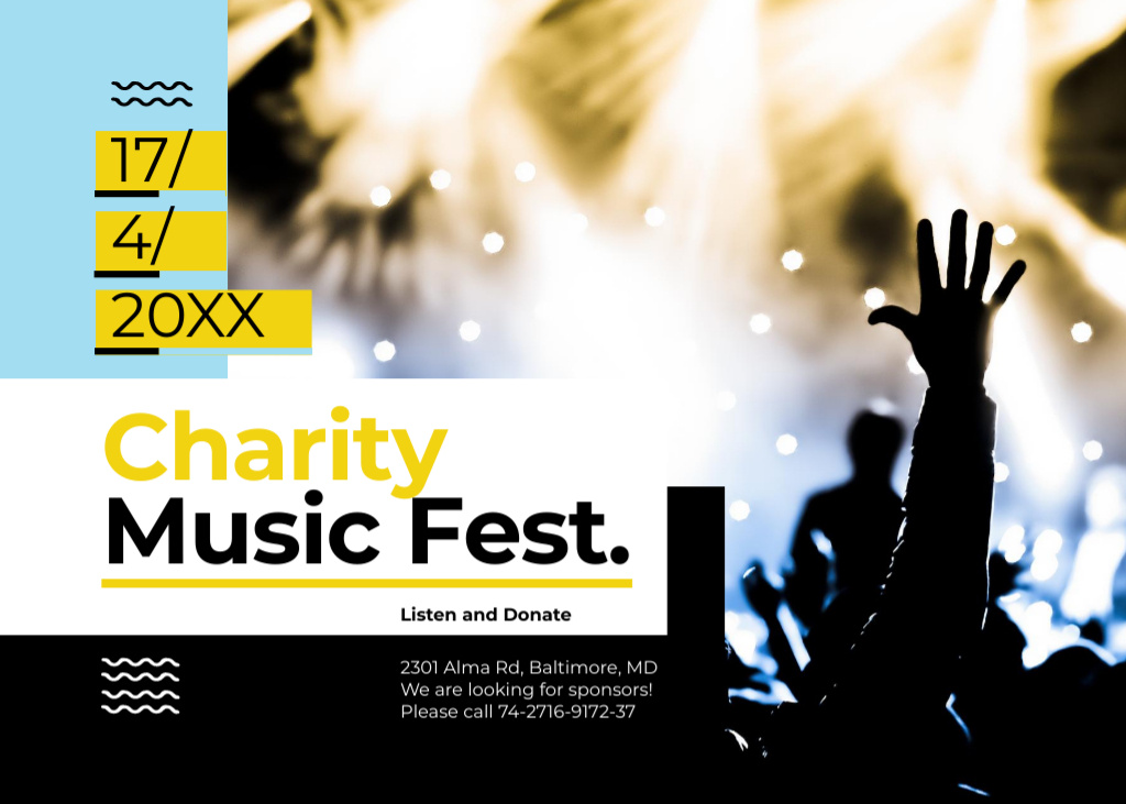 Group of People Enjoying Charity Music Fest Flyer 5x7in Horizontal Šablona návrhu