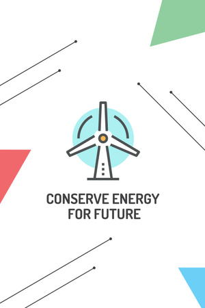 Ontwerpsjabloon van Pinterest van Bespaar energie met het pictogram van de windturbine