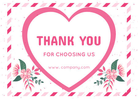 Thank You for Your Choosing Us Phrase with Flowers and Heart Postcard 5x7in Design Template