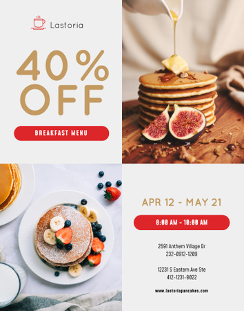 Plantilla de diseño de Discount Offer from Cafe with Pancakes Collage Poster 22x28in 