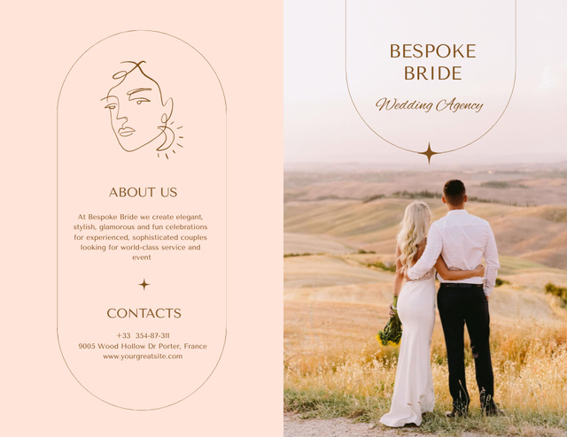 Happy Bride and Groom on Wedding Day Brochure 8.5x11in Bi-fold Design Template