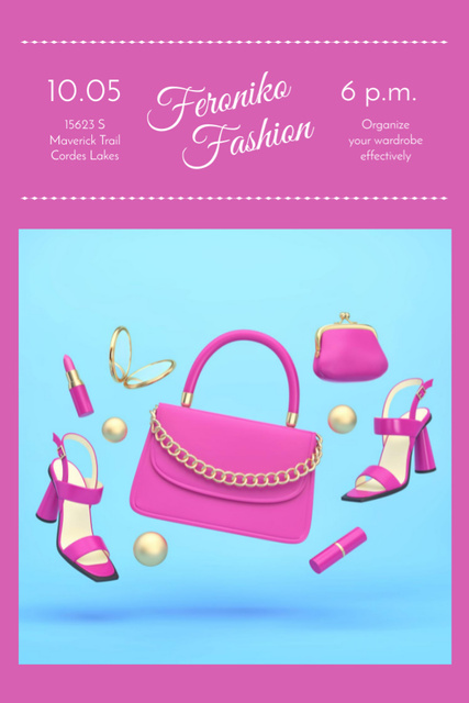 Fashion Event Announcement with Pink Accessories Flyer 4x6in Tasarım Şablonu