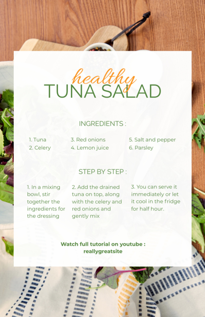 Platilla de diseño Healthy Tuna Salad Recipe Card