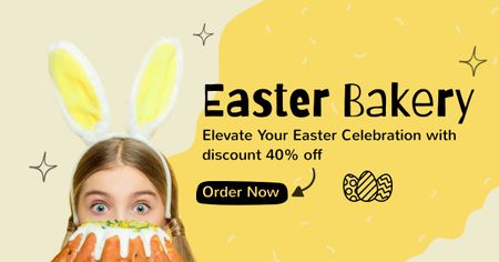 Easter Bakery Promo with Cute Girl in Bunny Ears Facebook AD Design Template