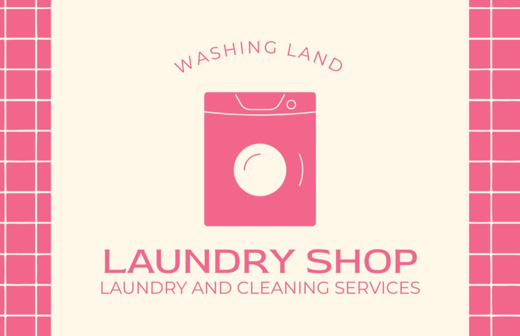 Laundry Service Offer in Pink Business Card 85x55mm Tasarım Şablonu