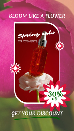 Designvorlage Cosmetic Product With Dropper And Flowers Sale Offer für Instagram Video Story