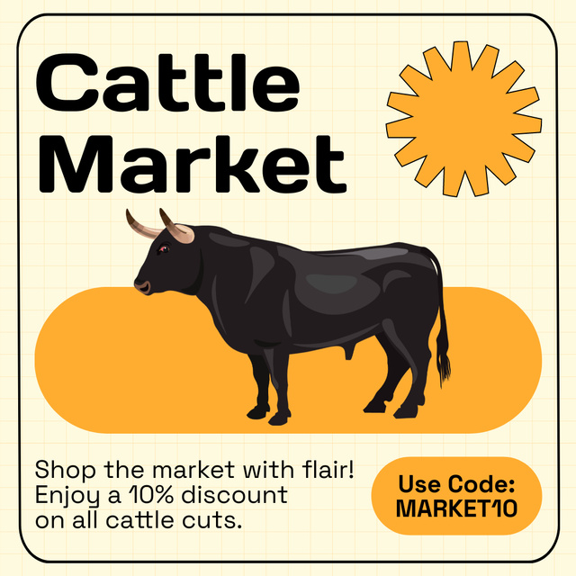 Designvorlage Promo Code for Purchasing at Cattle Market für Instagram AD