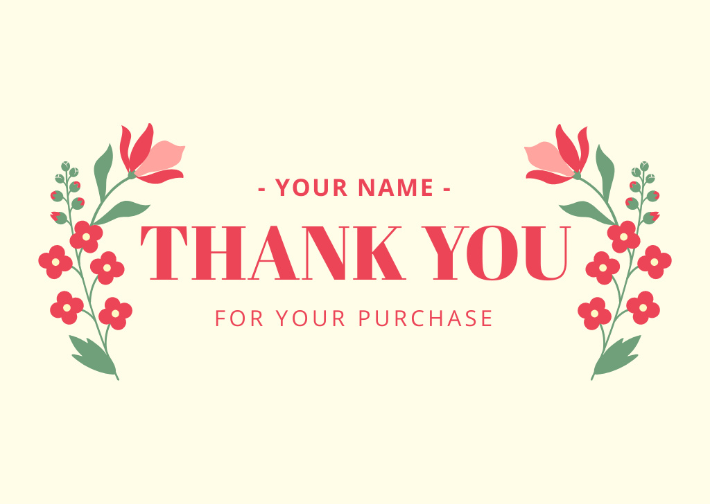 Thank You Message with Flowers Branches Card Design Template