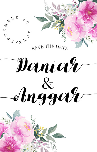 Szablon projektu Save the Date of Wedding in Pink Floral Frame Invitation 4.6x7.2in