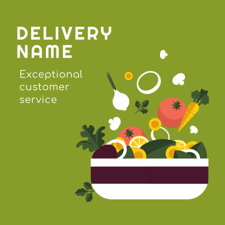 Advertising of Food Delivery Services on Green Square 65x65mm Design Template