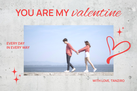 Valentine's Day Holiday Greeting Layout with Photo of Couple on Seascape Postcard 4x6in Design Template