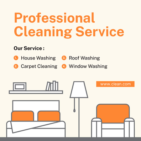 Cleaning Services Offer with Illustration Living Room Instagram Design Template